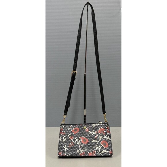 Tory Burch Blake Printed Crossbody Black and Red Floral Purse Pebbled Leather - Picture 7 of 7